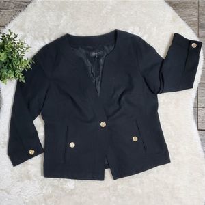 Talbots Black w/ Gold Buttons Grace Fit Preppy Blazer, Size 12  quarter sleeves